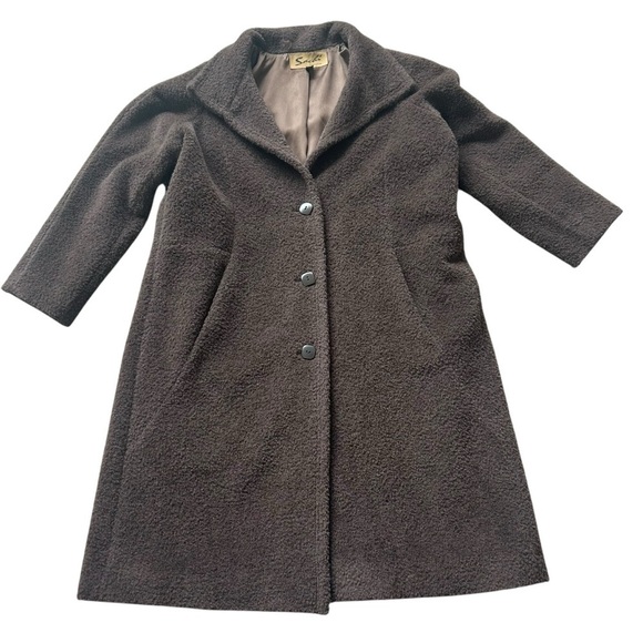 Sachi Collection Peruvian Alpaca Suri & Wool Coat Size 14W Brown Long Lined - Picture 3 of 10